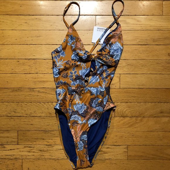 Brand NEW Maree Maree  Mustard and Blue Erina Floral Boho One Piece Swimsuit - Picture 1 of 8
